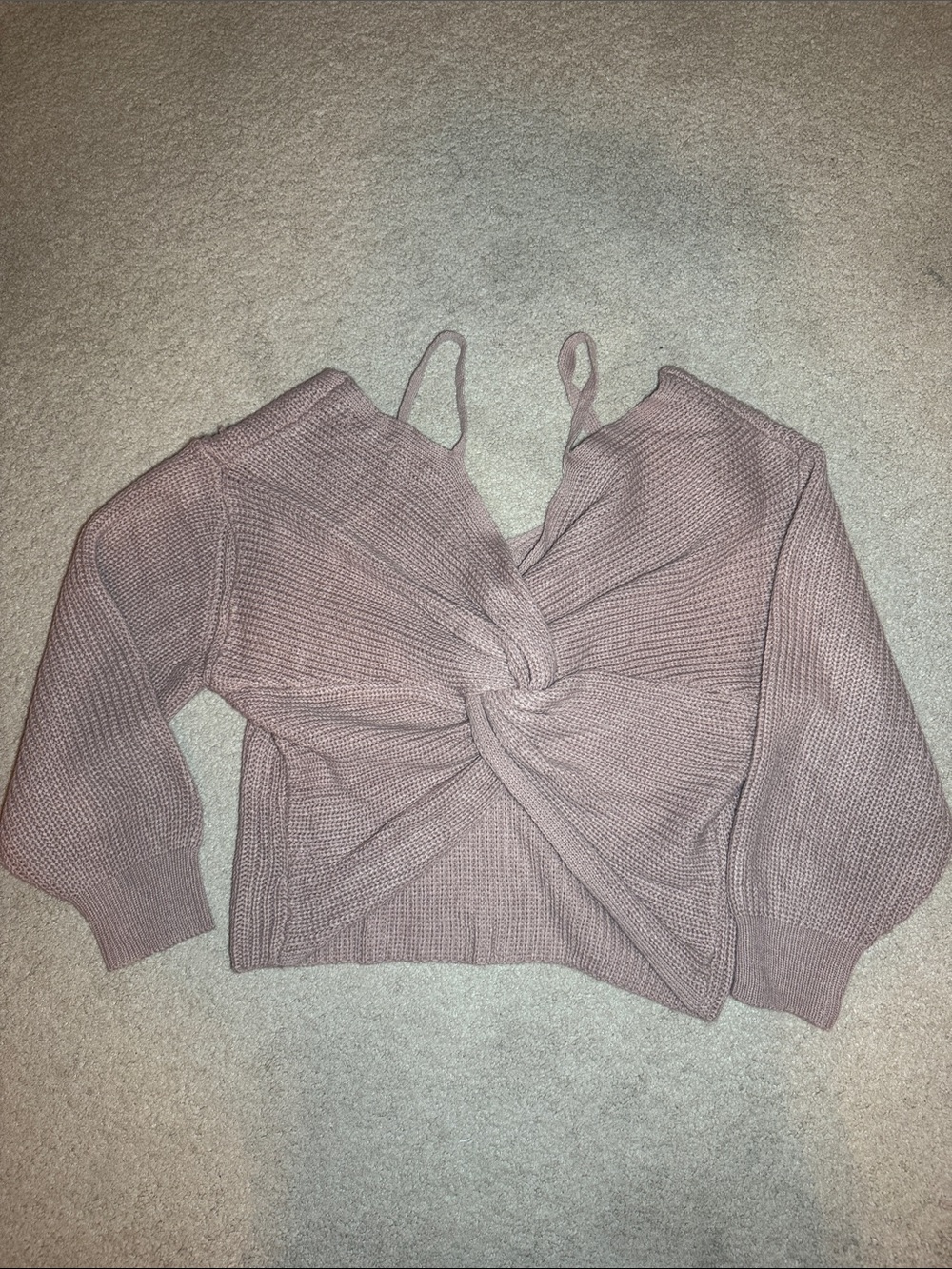 Zaful Dusty Mauve Off-Shoulder Twist Knit Sweater
